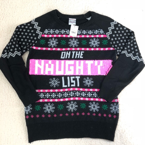 Sweaters - NWT black sequin naughty/nice sweater small Sweaters - NWT black sequin naughty/nice sweater small